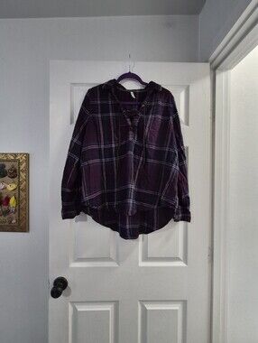 Y2k Mudd Purple Plaid Hooded Lace-Up Top